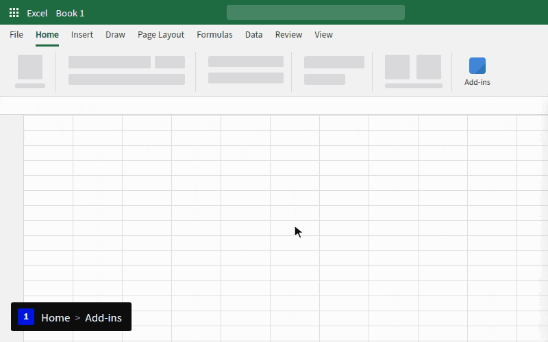 Animation: click the Home tab > Add-ins > Advanced, then the My Add-ins tab > Upload My Add-in. Select zag-for-excel.xml and upload it; ZAG appears in the menu, and clicking it opens the ZAG screen on the right.